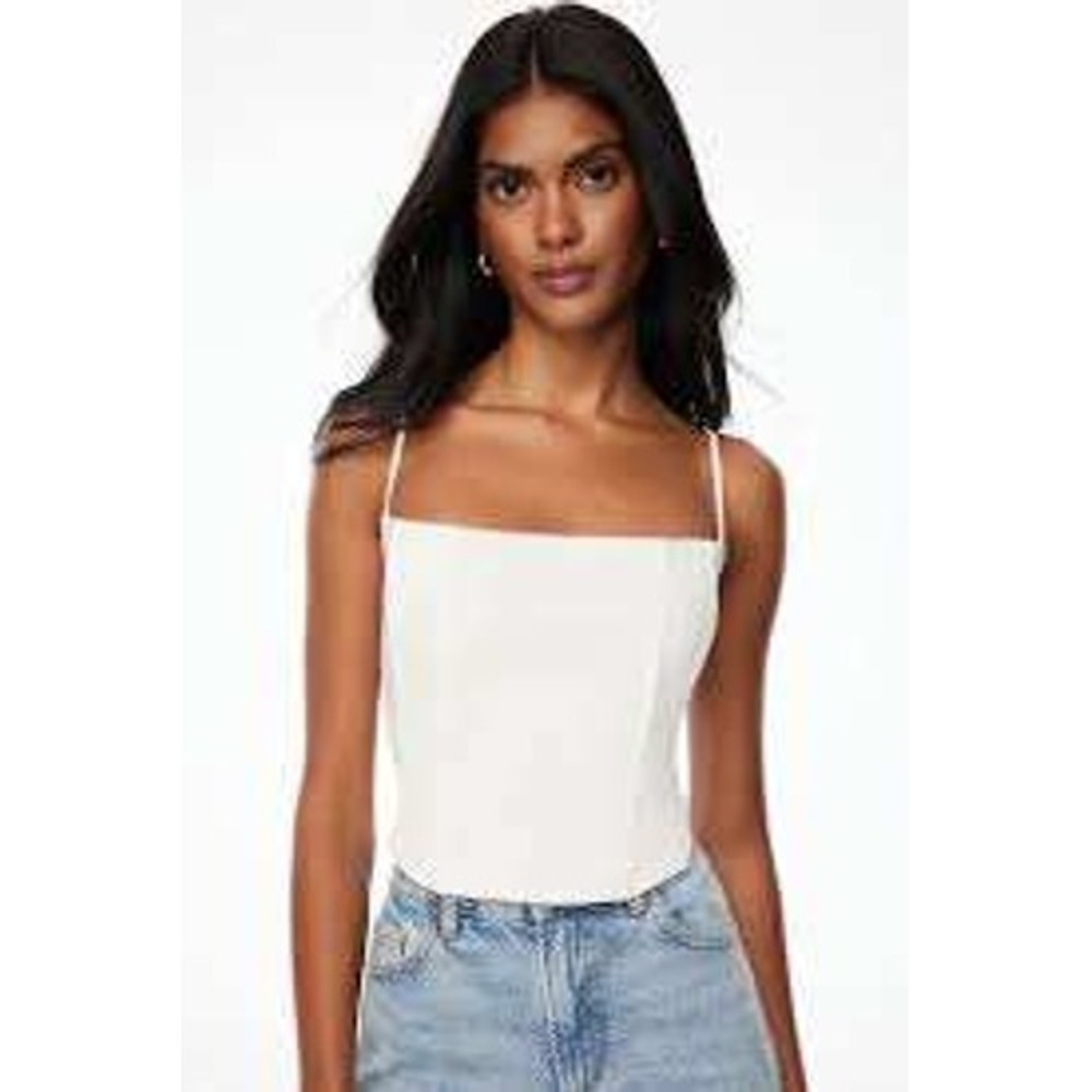 DO+BE Cream Faux Leather Corset Square Neck Spaghetti Strap Zip Back NWT (108)